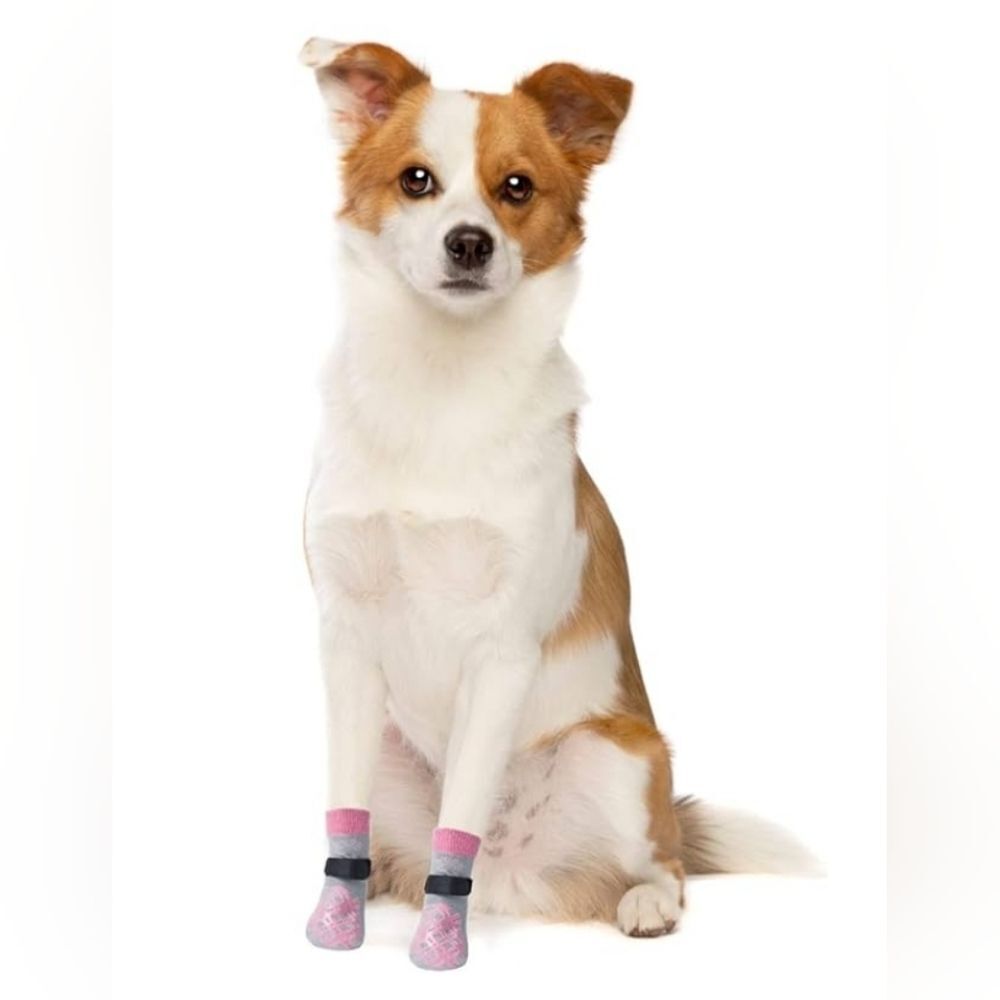 BeautyZoo NWT Dog Gray/Pink Classic Plaid Non-Slip 4pc Sock Set Sz Small/Medium